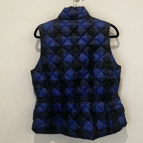 Talbots Ladies Down Blend Royal Blue /Black Size Medium Vest Preppy Fall Gingham - Picture 5 of 7